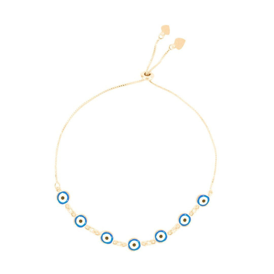 Pulseira Ajustável Folheada a Ouro 18k Grécia Olho Grego Pequeno Azul - Piuka