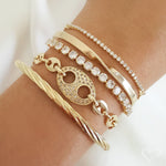 Pulseira Ajustável Folheada a Ouro 18k Riviera Chiara Zircônia Média Cristal - Piuka