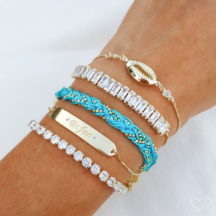 Pulseira Ajustável Folheada a Ouro 18k Taylor Média Zircônia Baguete Cristal