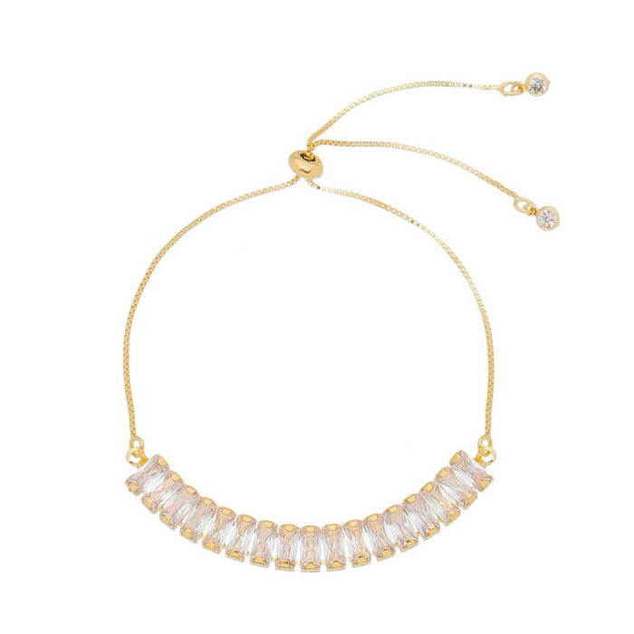 Pulseira Ajustável Folheada a Ouro 18k Taylor Média Zircônia Baguete Cristal