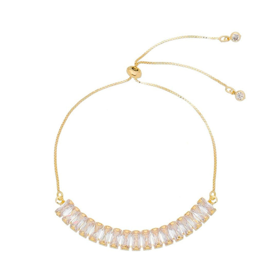 Pulseira Ajustável Folheada a Ouro 18k Taylor Média Zircônia Baguete Cristal - Piuka