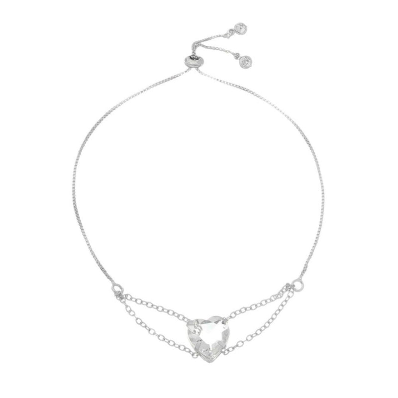 Pulseira Ajustável Folheada em Ródio Branco Coração Zircônias Cristal Breila - Piuka