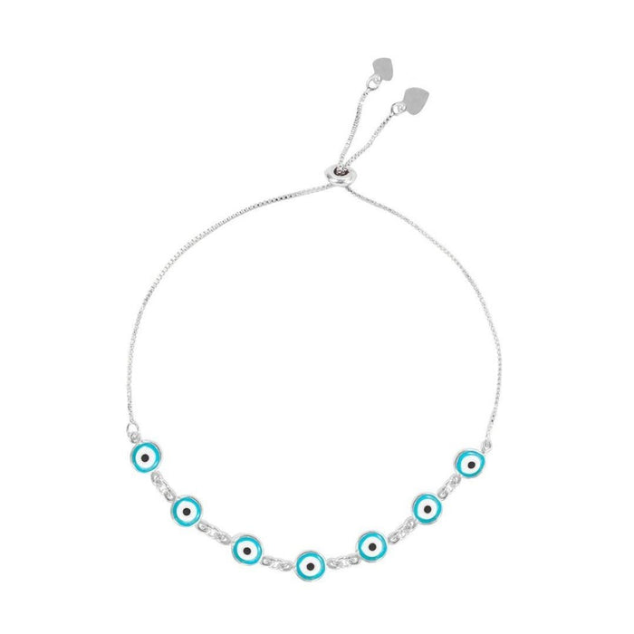 Pulseira Ajustável Folheada em Ródio Branco Grécia Olho Grego Pequeno Piuka