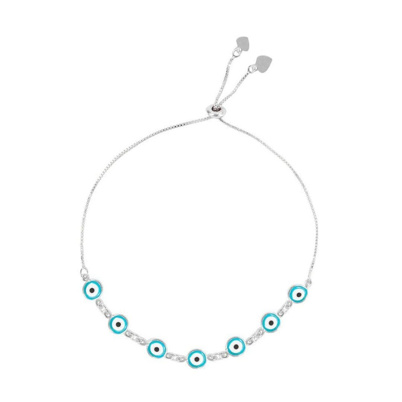 Pulseira Ajustável Folheada em Ródio Branco Grécia Olho Grego Pequeno Piuka - Piuka