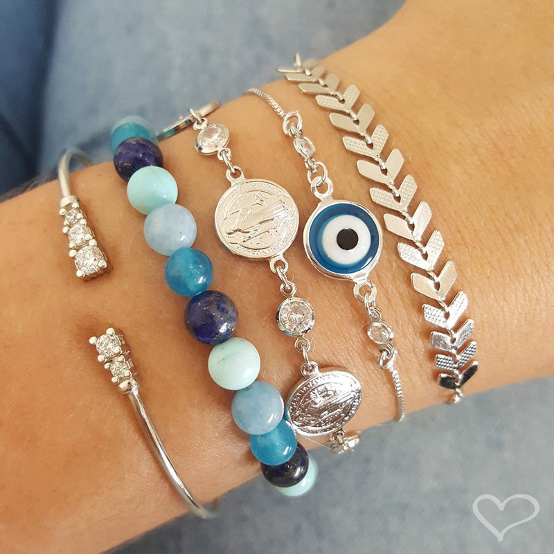 Pulseira Ajustável Folheada em Ródio Branco Kylie Folhinhas Piuka - Piuka