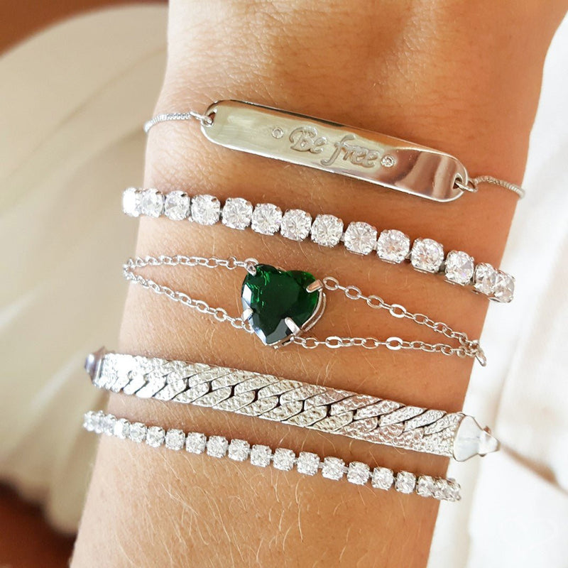 Pulseira Ajustável Folheada em Ródio Branco Riviera Chiara Zircônia Média Cristal - Piuka