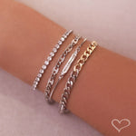 Pulseira Ajustável Folheada em Ródio Branco Riviera Chiara Zircônia Mini Cristal - Piuka