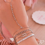 Pulseira Ajustável Folheada em Ródio Branco Taylor Pequena Zircônias Baguete Cristal - Piuka