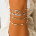 Pulseira Ajustável Folheada em Ródio Branco Taylor Pequena Zircônias Baguete Cristal - Piuka