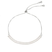 Pulseira Ajustável Folheada em Ródio Branco Taylor Pequena Zircônias Baguete Cristal - Piuka