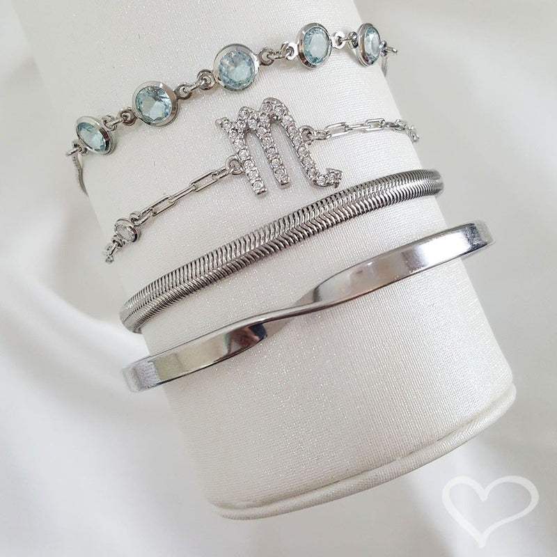 Pulseira Ajustável Folheada em Ródio Branco Zircônias Acqua Betina Piuka - Piuka