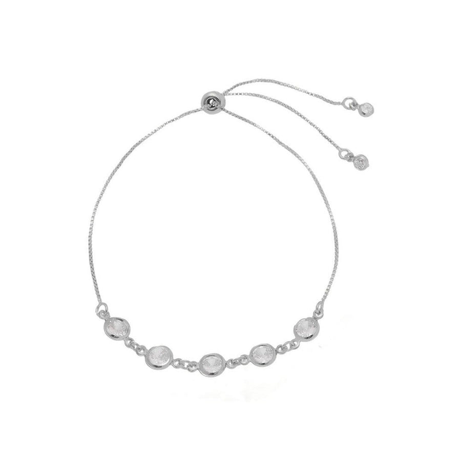 Pulseira Ajustável Folheada em Ródio Branco Zircônias Betina - Piuka