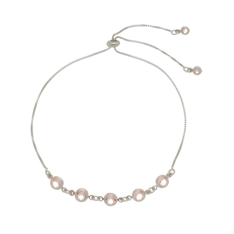 Pulseira Ajustável Folheada em Ródio Branco Zircônias Rosa Betina - Piuka