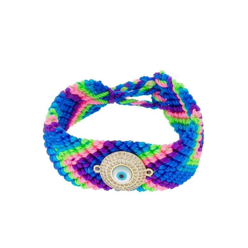 Pulseira Ajustável Olho Grego Macramê Tons de Azul Madrepérola Zircônias Danna - Piuka
