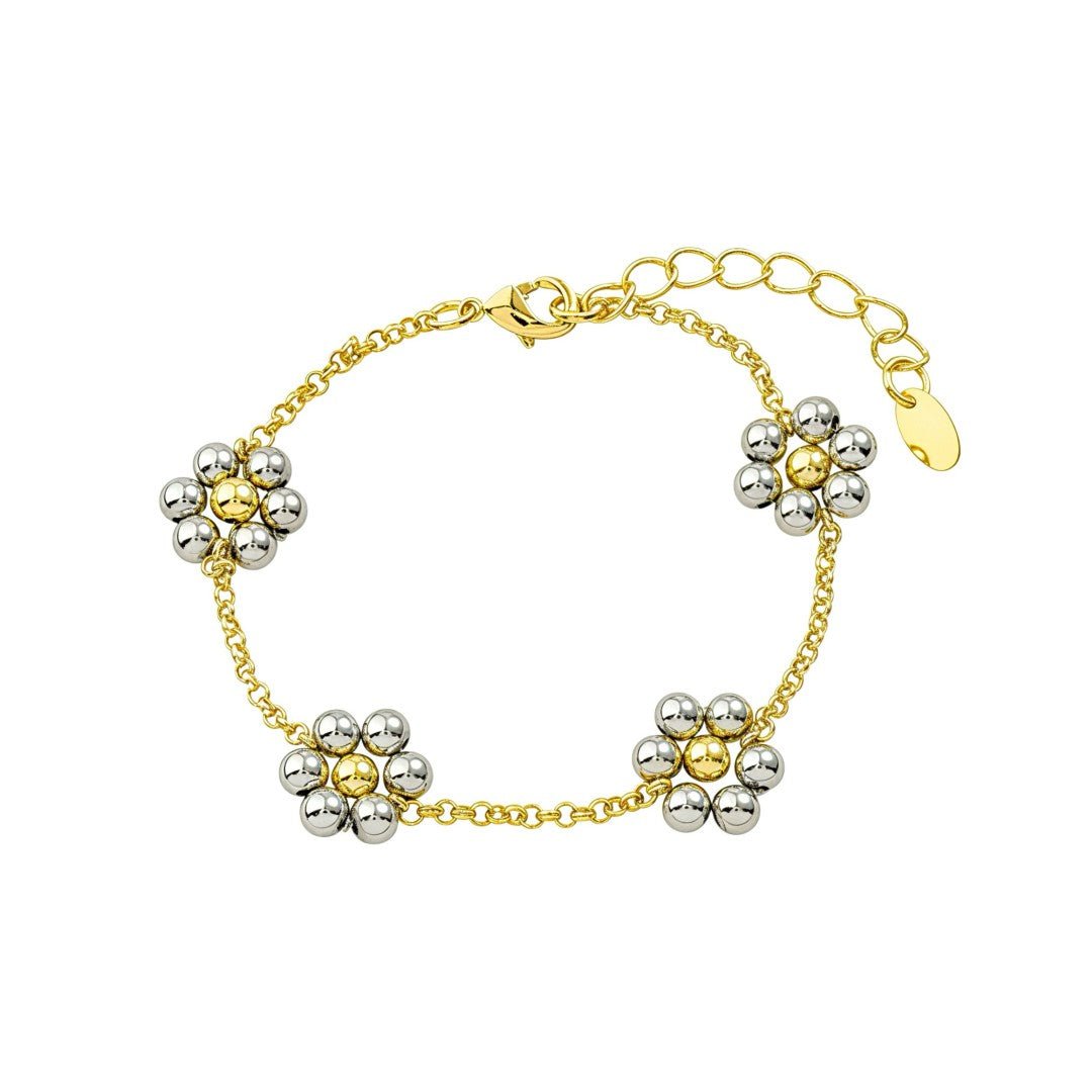 Pulseira Alice Flor Mini Folheada a Ouro 18k e Folheada em Ródio Branco - Piuka