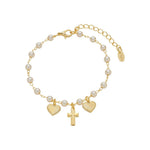Pulseira Cruz Coração Pérolas Folheado a Ouro 18k - Piuka