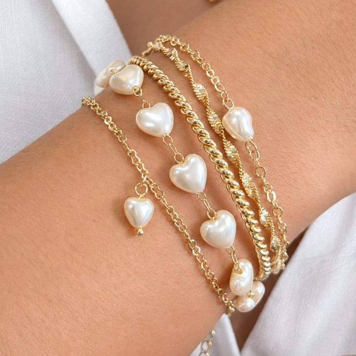 Pulseira de Coração Erika Pérola Água Doce Folheada a Ouro 18k