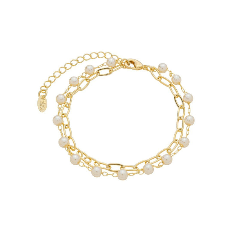Pulseira Duas Voltas Melinda Elos Pérolas Folheada a Ouro 18k - Piuka