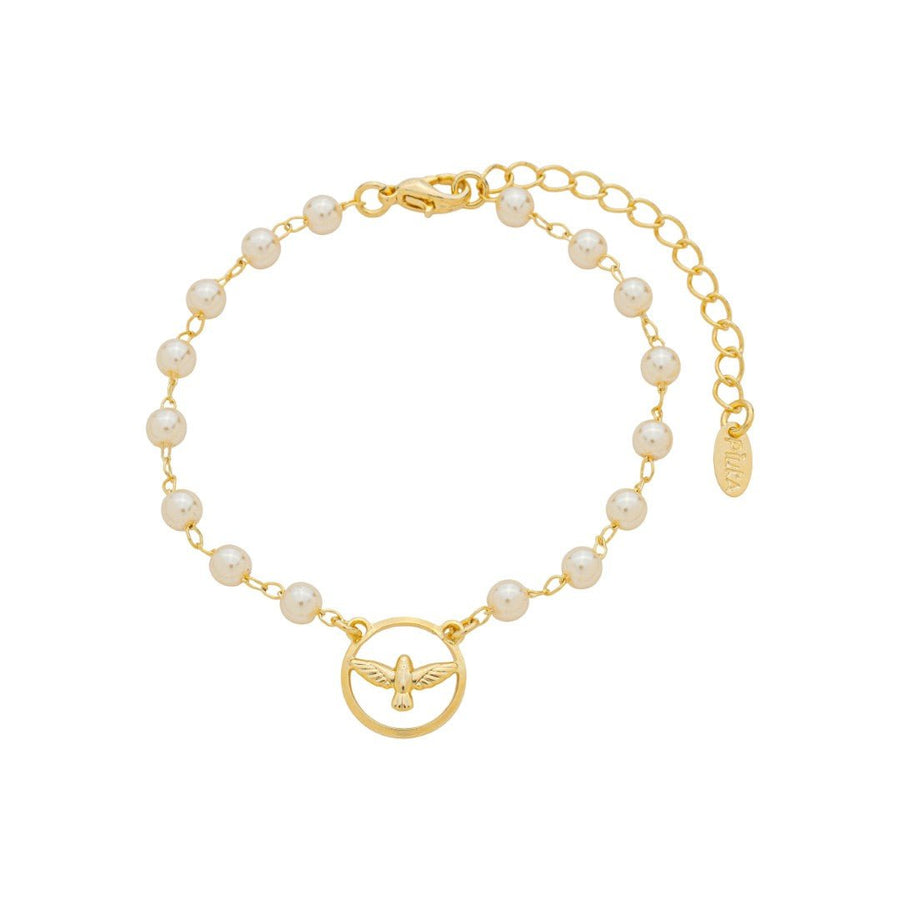 Pulseira Espírito Santo Círculo Pérolas Folheado a Ouro 18k - Piuka