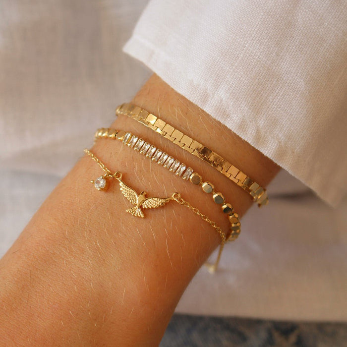 Pulseira Espiríto Santo Zircônias Folheado a Ouro 18k