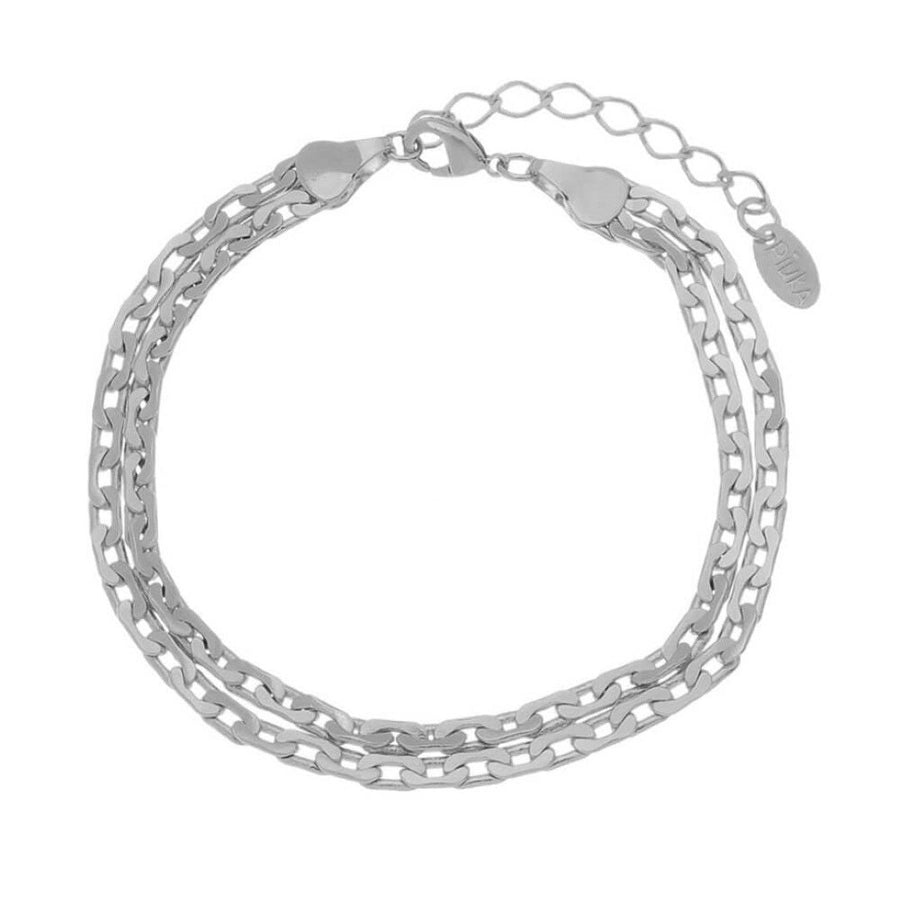 Pulseira Feminina Duas Voltas Elos Folheada em Ródio Branco Vic - Piuka