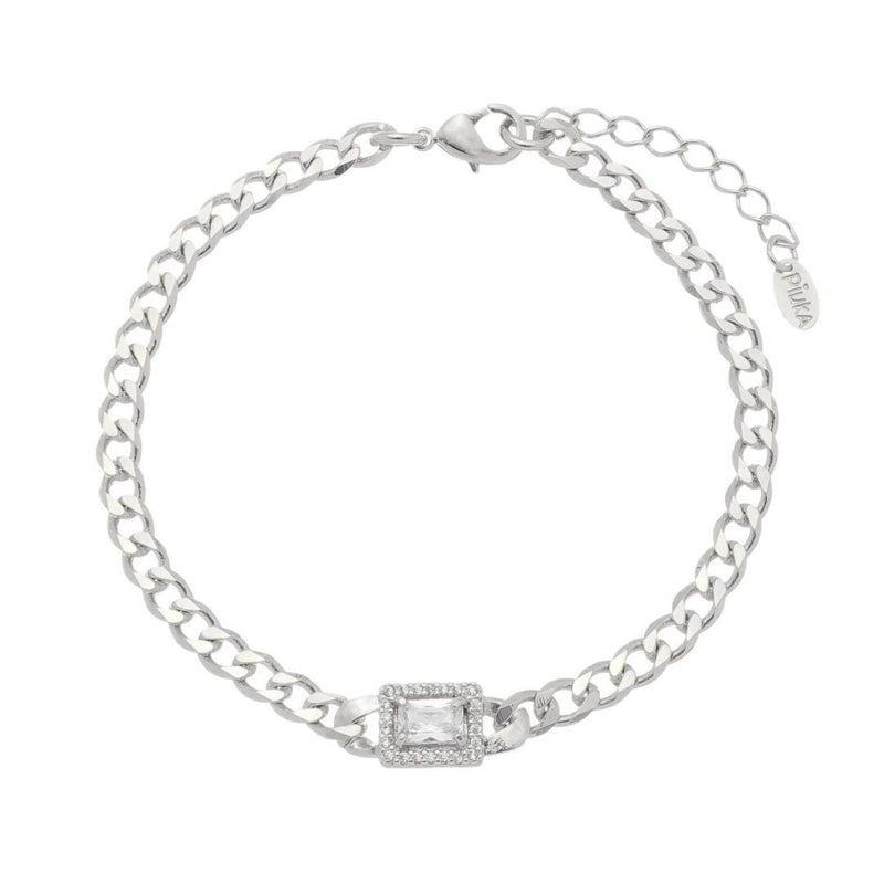 Pulseira Feminina Elos Grumet Zircônias Folheada em Ródio Branco Letizia - Piuka