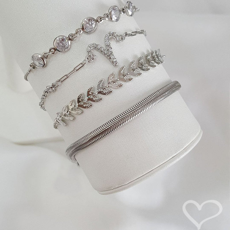 Pulseira Feminina Fernanda Malha Metal Fina Folheada em Ródio Branco - Piuka