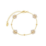Pulseira Flor Pérolas Daniela Folheado a Ouro 18k - Piuka