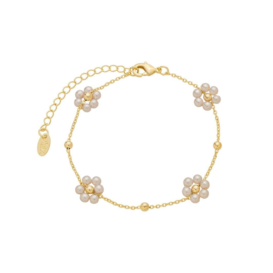 Pulseira Flor Pérolas Daniela Folheado a Ouro 18k - Piuka