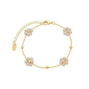 Pulseira Flor Pérolas Daniela Folheado a Ouro 18k - Piuka