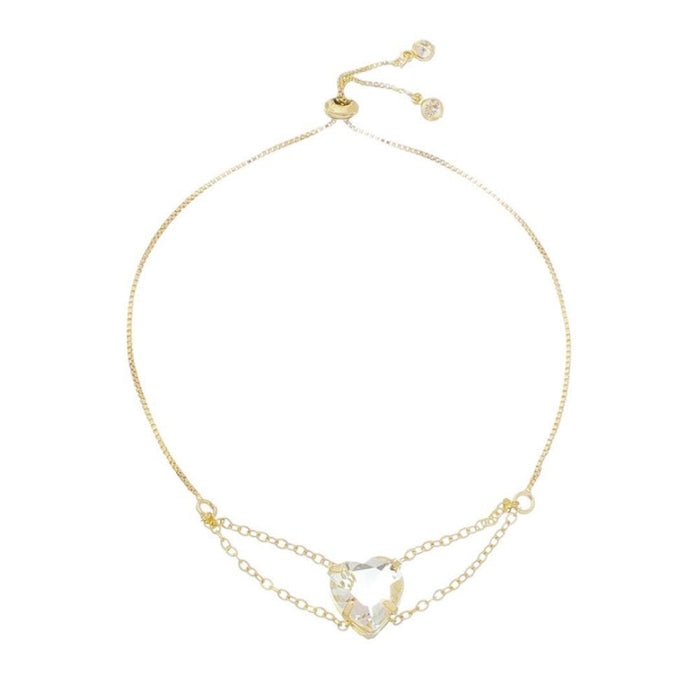Pulseira Folheada a Ouro 18k Ajustável Coração Zircônias Cristal Breila