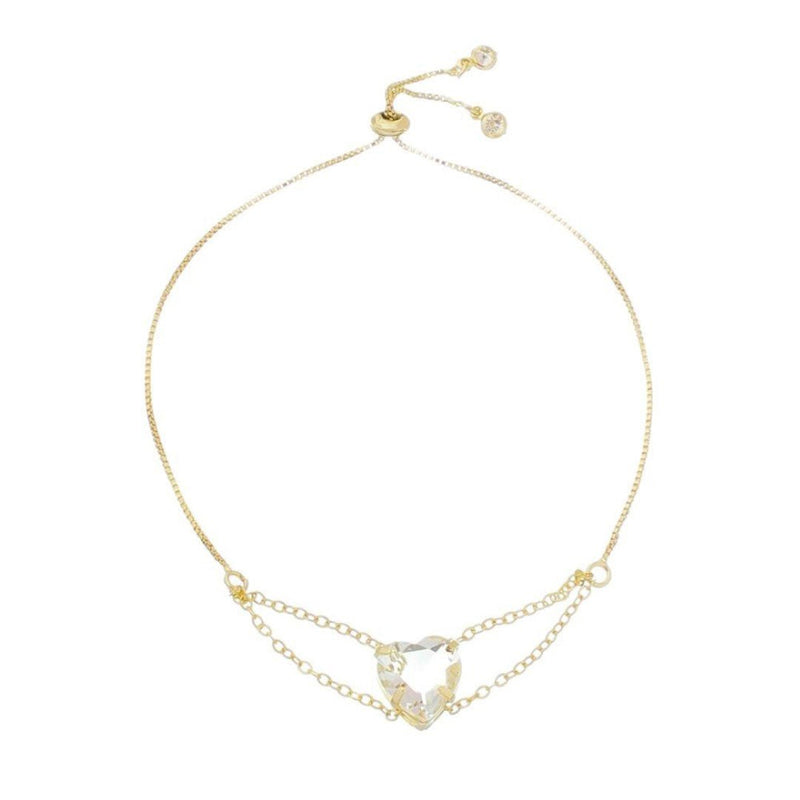 Pulseira Folheada a Ouro 18k Ajustável Coração Zircônias Cristal Breila - Piuka