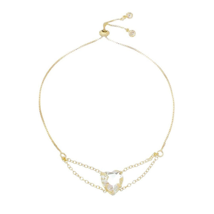 Pulseira Folheada a Ouro 18k Ajustável Coração Zircônias Cristal Breila - Piuka