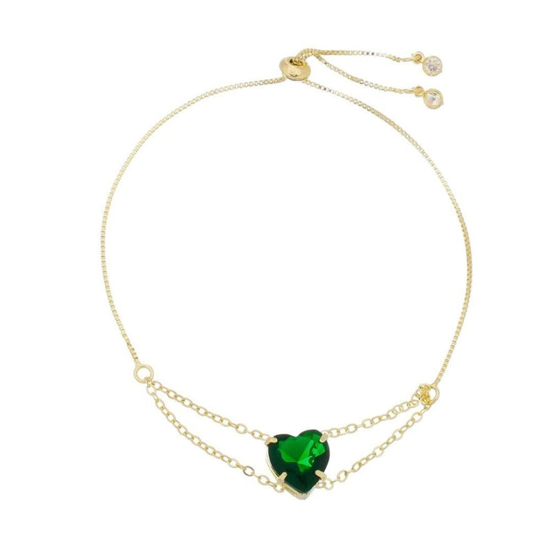 Pulseira Folheada a Ouro 18k Ajustável Coração Zircônias Esmeralda Breila - Piuka