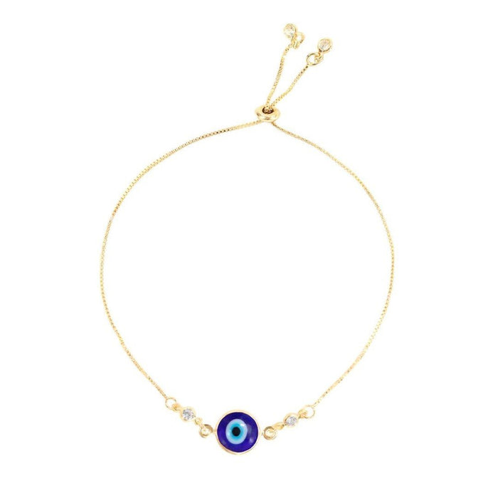 Pulseira Folheada a Ouro 18k Ajustável Olho Grego Ruby Zircônias Cristais