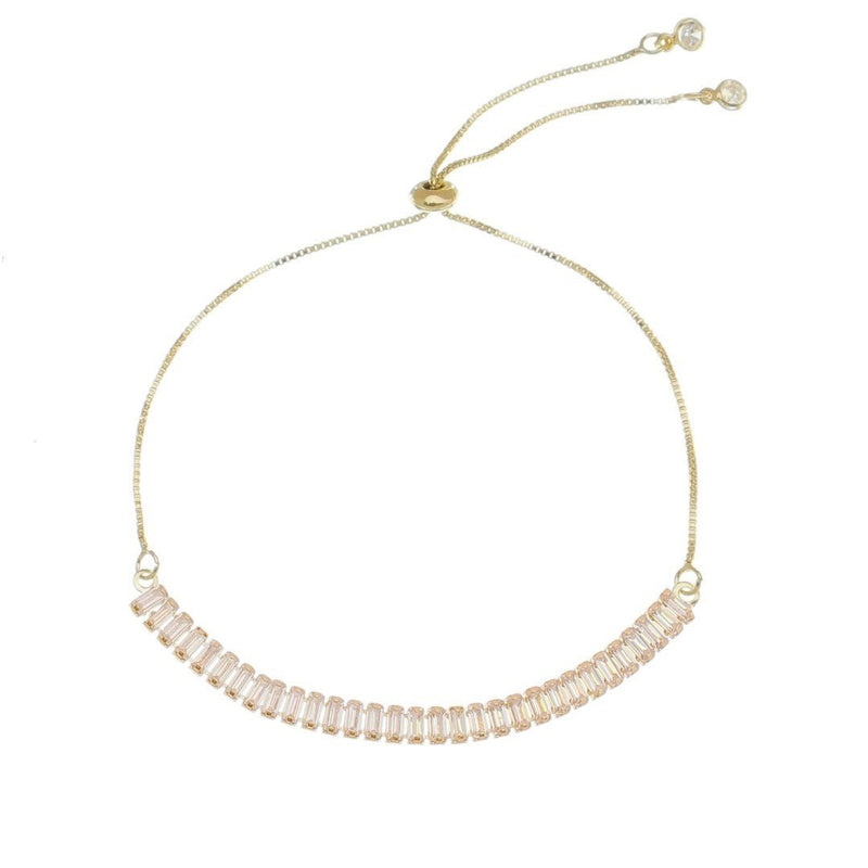Pulseira Folheada a Ouro 18k Ajustável Pequena Zircônias Baguete Cristal Taylor - Piuka