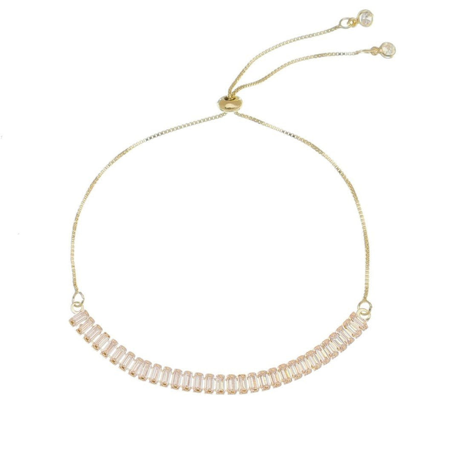 Pulseira Folheada a Ouro 18k Ajustável Pequena Zircônias Baguete Cristal Taylor - Piuka