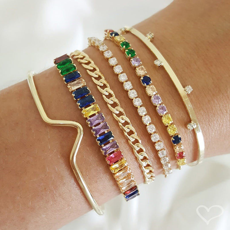 Pulseira Folheada a Ouro 18k Ajustável Riviera Chiara Mini Zircônias Cristal - Piuka