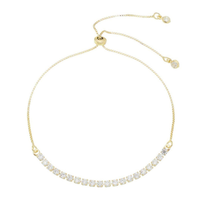 Pulseira Folheada a Ouro 18k Ajustável Riviera Chiara Mini Zircônias Cristal - Piuka