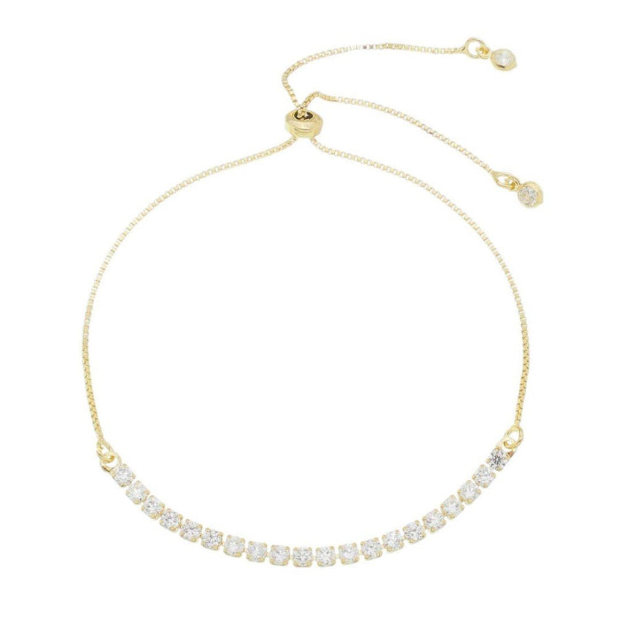 Pulseira Folheada a Ouro 18k Ajustável Riviera Chiara Mini Zircônias Cristal - Piuka