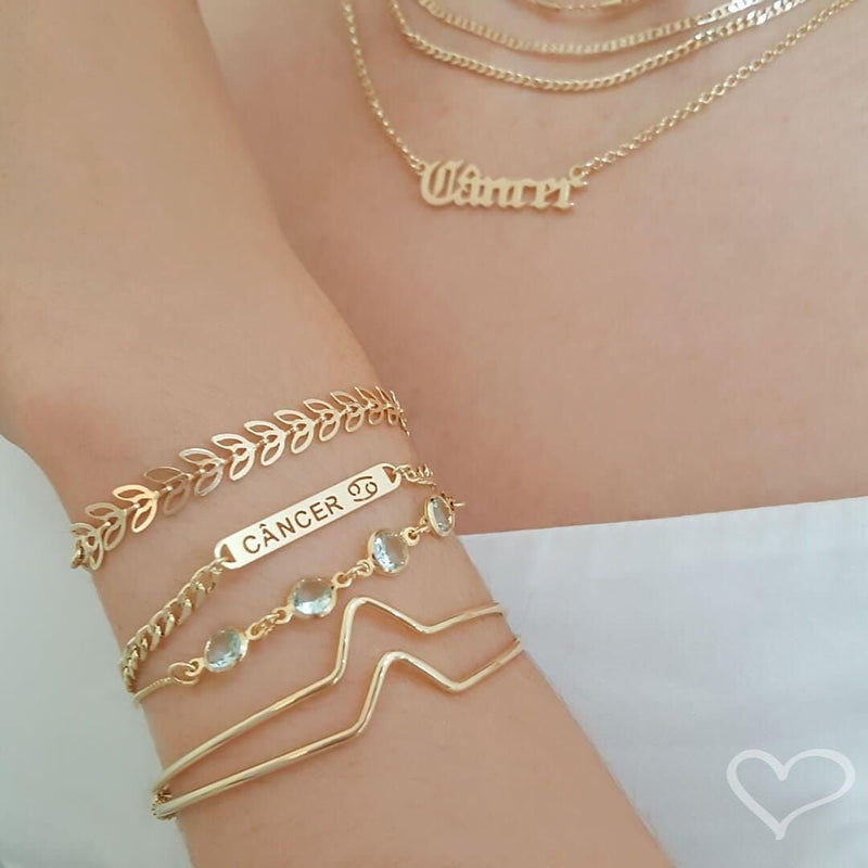 Pulseira Folheada a Ouro 18k Ajustável Zircônias Acqua Betina - Piuka