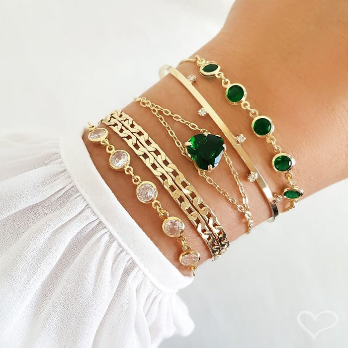 Pulseira Folheada a Ouro 18k Ajustável Zircônias Esmeralda Betina
