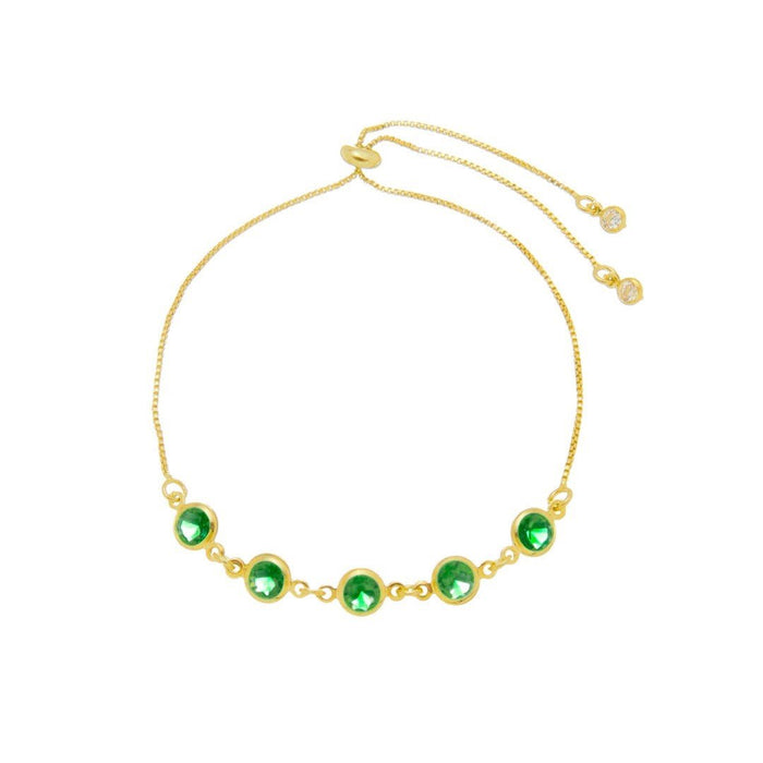 Pulseira Folheada a Ouro 18k Ajustável Zircônias Esmeralda Betina