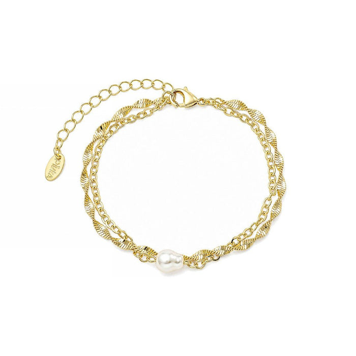 Pulseira Heve Pérola Duas Voltas Folheado a Ouro 18k