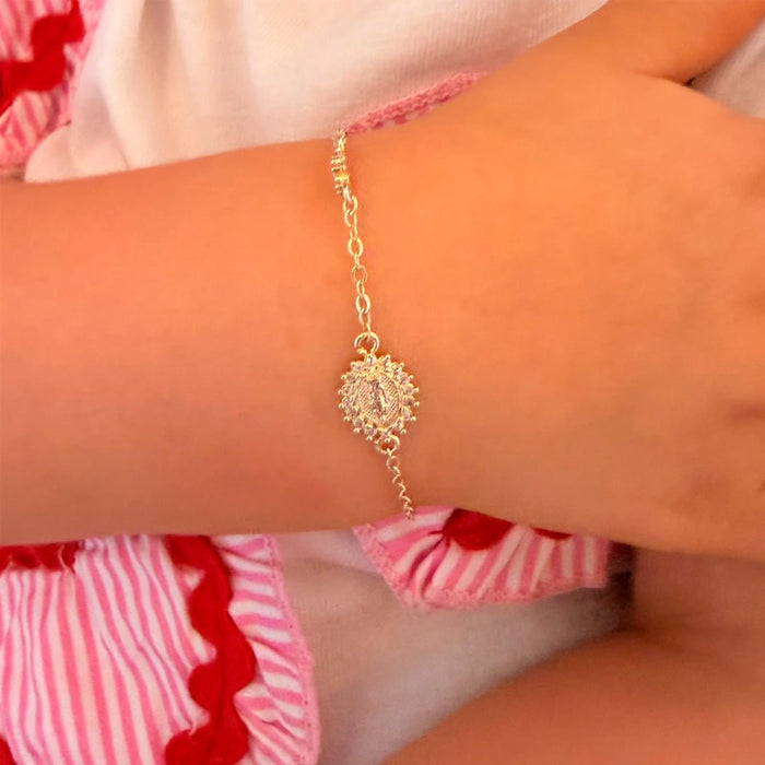 Pulseira Infantil Mini Medalha Nossa Senhora das Graças Zircônias Folheada a Ouro 18k