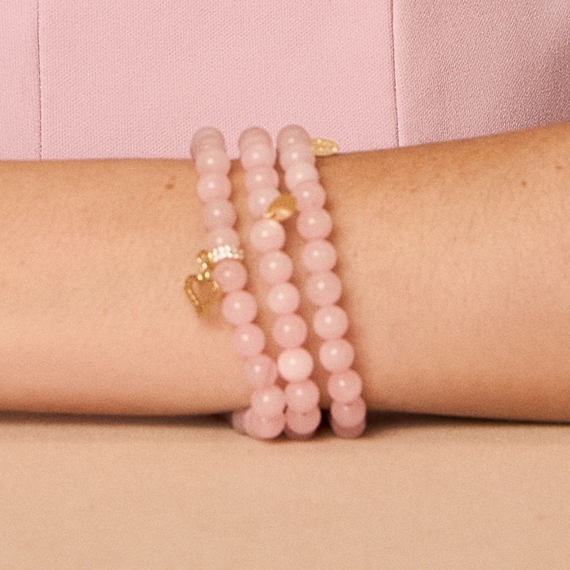 Pulseira Lais Quartzo Rosa Coração Zircônia Folheado a Ouro 18k - Piuka