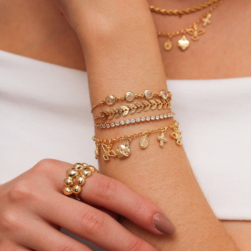Pulseira Luna Amuletos de Proteção Folheada a Ouro 18k - Piuka