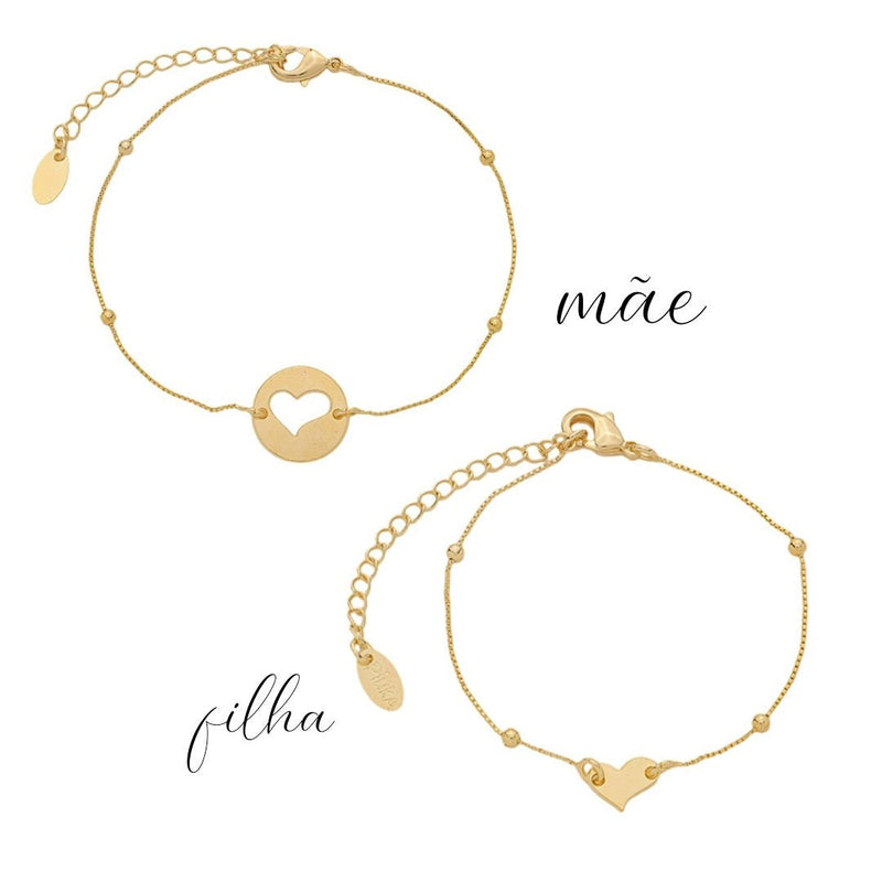 Pulseira Mãe e Filha Ana Luísa Coração Folheadas a Ouro 18k - Piuka
