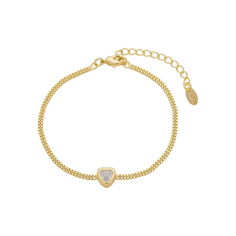 Pulseira Malha Gisele Coração Zircônia Folheado a Ouro 18k - Piuka