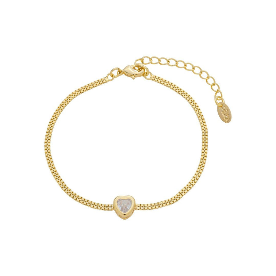 Pulseira Malha Gisele Coração Zircônia Folheado a Ouro 18k - Piuka
